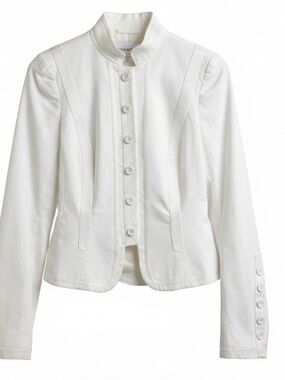 Zara White Stand-Collar Button Jacket